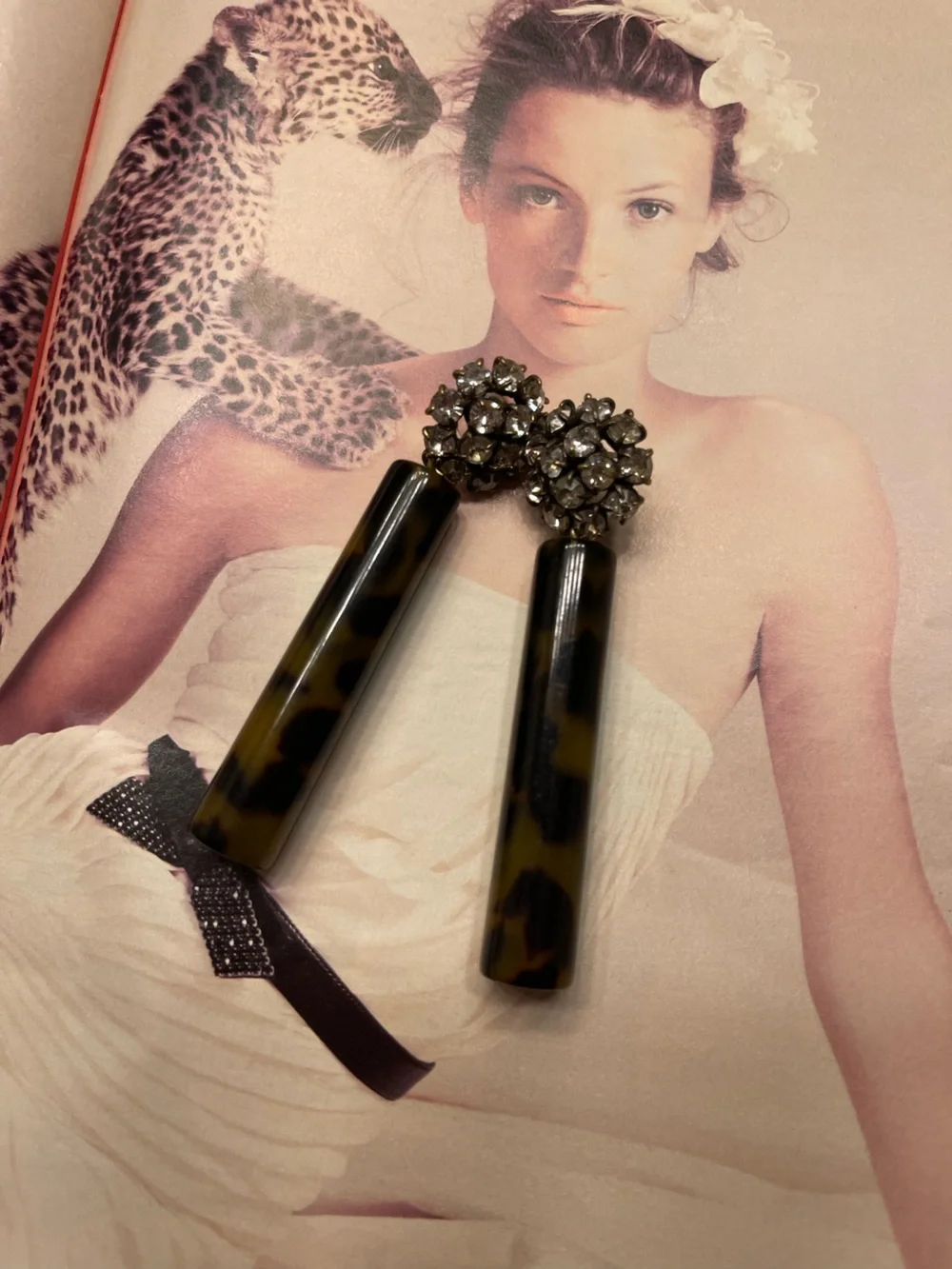 Vintage J.Crew Tortoiseshell Drop Earrings with Rhinestone Cluster